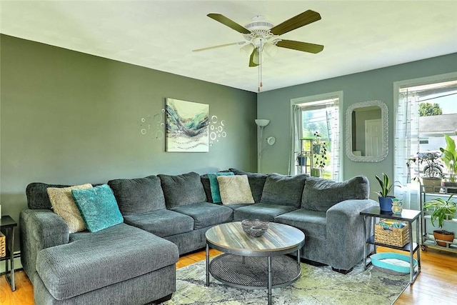 827 Anthony Rd, Portsmouth, RI 02871 - living room featuring light wood-style floors and a ceiling fan