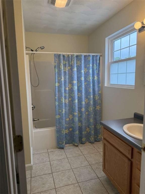 30 Hoover St, West Warwick, RI 02893 - bathroom featuring shower / bath combo, tile patterned flooring, and vanity