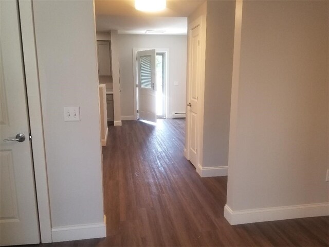 28 Portland St, Providence, RI 02907 - hallway with dark wood finished floors and a baseboard radiator