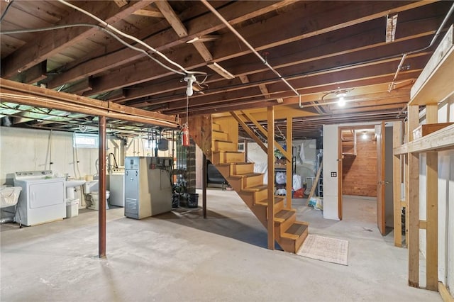 122 Cannon St, Cranston, RI 02920 - below grade area with washer / dryer and stairs