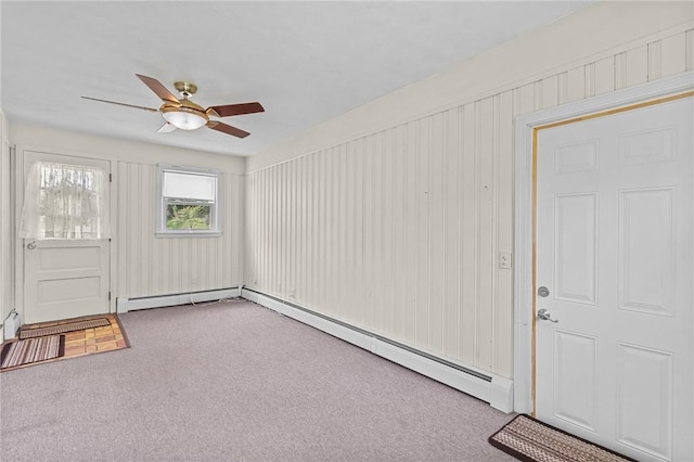 122 Cannon St, Cranston, RI 02920 - foyer entrance featuring ceiling fan, carpet floors, and baseboard heating