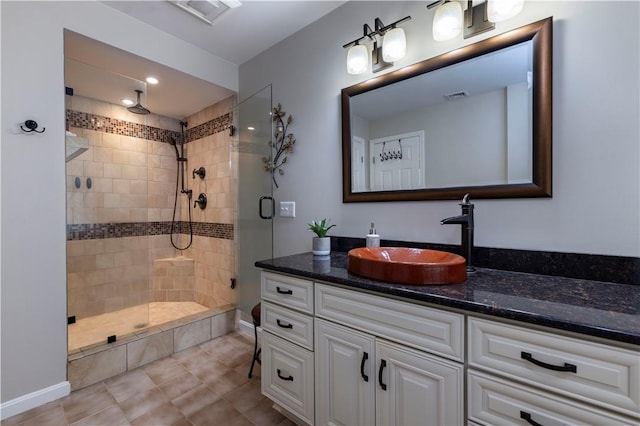 31 Wickaboxet Dr, West Greenwich, RI 02817 - bathroom featuring a stall shower, vanity, and tile patterned floors