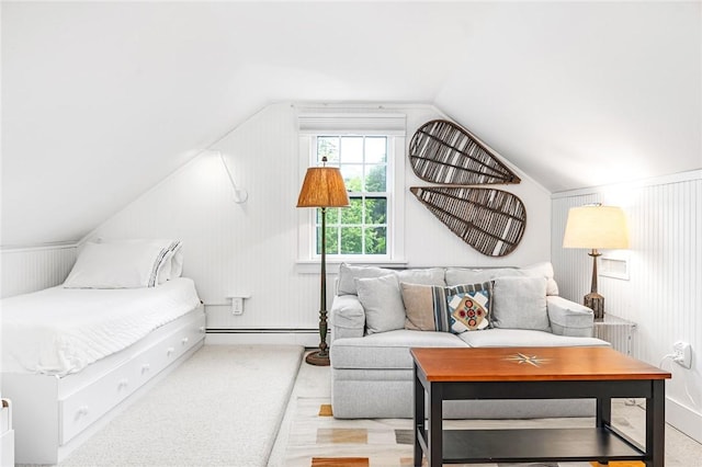 1049 Matunuck Schoolhouse Rd, South Kingstown, RI 02879 - carpeted bedroom featuring a baseboard radiator and lofted ceiling
