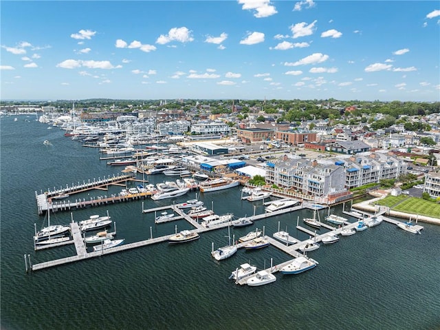 31 Coddington Unit 24, Newport, RI 02840 - drone / aerial view of numerous boat docks and a nearby body of water