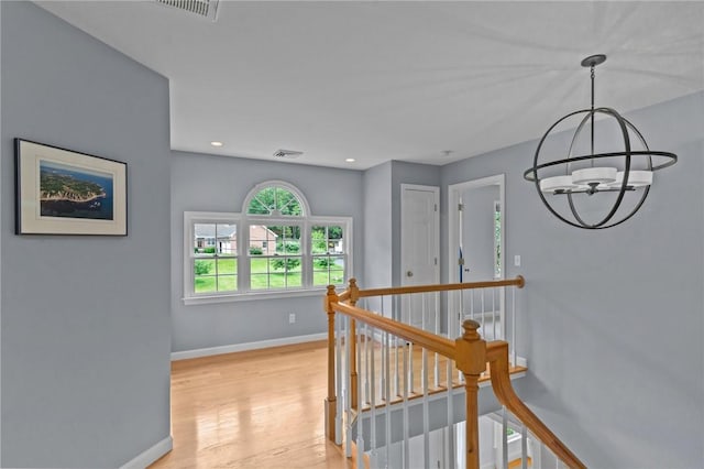 6 Jasons Grant Dr, Cumberland, RI 02864 - corridor featuring a chandelier, an upstairs landing, light wood finished floors, and recessed lighting