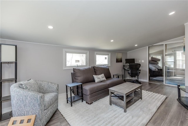 56 Park Ln, Coventry, RI 02816 - living room featuring wood finished floors, recessed lighting, and crown molding