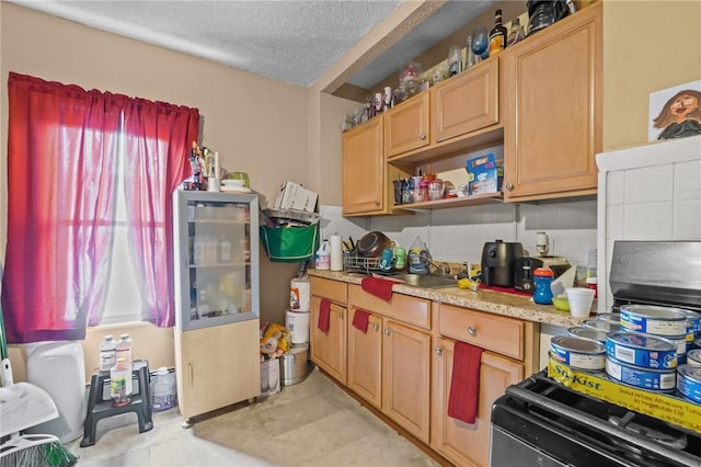 76 Slater St, Pawtucket, RI 02860 - kitchen featuring a textured ceiling and open shelves