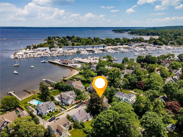 34 Pleasant St, North Kingstown, RI 02852 - aerial view of property and surrounding area featuring numerous boat docks and a large body of water