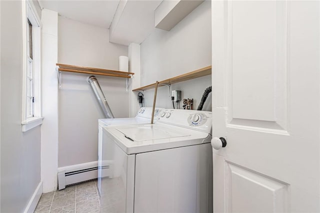 34 Pleasant St, North Kingstown, RI 02852 - laundry area with baseboard heating and washing machine and dryer