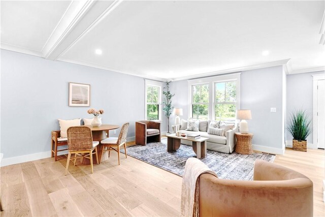 420 Long Hwy, Little Compton, RI 02837 - living area featuring crown molding, light wood-style flooring, and recessed lighting
