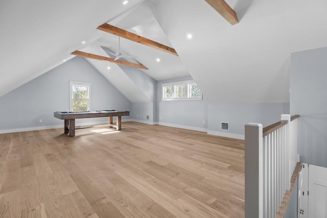 420 Long Hwy, Little Compton, RI 02837 - additional living space with pool table, healthy amount of natural light, light wood finished floors, recessed lighting, and a ceiling fan