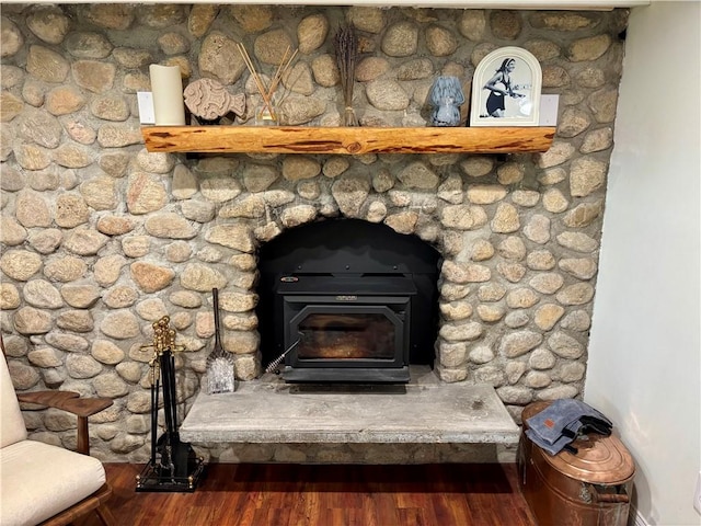 10 Lakeside Dr, Charlestown, RI 02813 - detailed view of a wood stove and wood finished floors