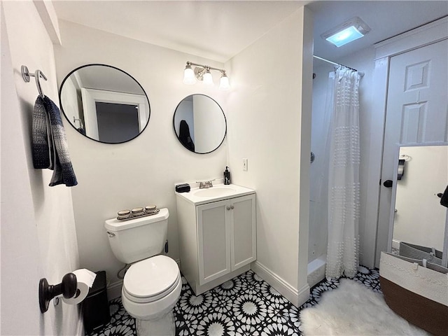 10 Lakeside Dr, Charlestown, RI 02813 - bathroom with curtained shower, vanity, and tile patterned floors