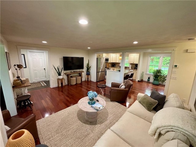 10 Lakeside Dr, Charlestown, RI 02813 - living area with dark wood-style flooring and recessed lighting