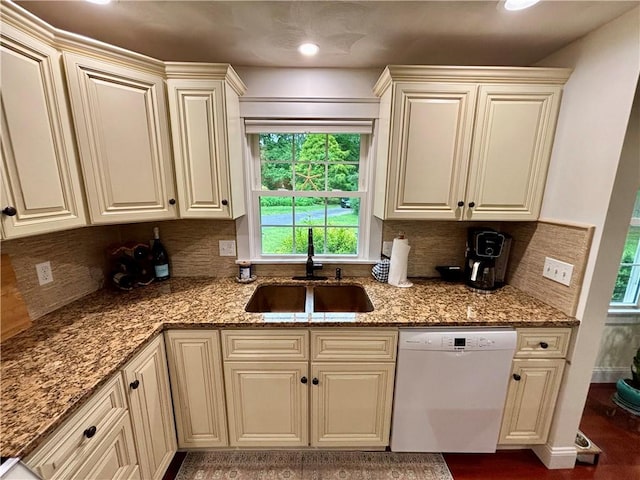 10 Lakeside Dr, Charlestown, RI 02813 - kitchen featuring dishwasher, cream cabinets, tasteful backsplash, plenty of natural light, and recessed lighting