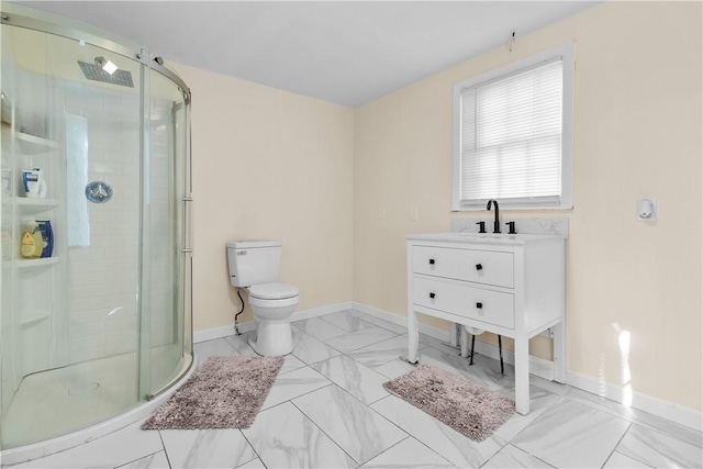 211 Tiogue Ave, Coventry, RI 02816 - full bathroom featuring a shower stall, marble finish floors, and vanity
