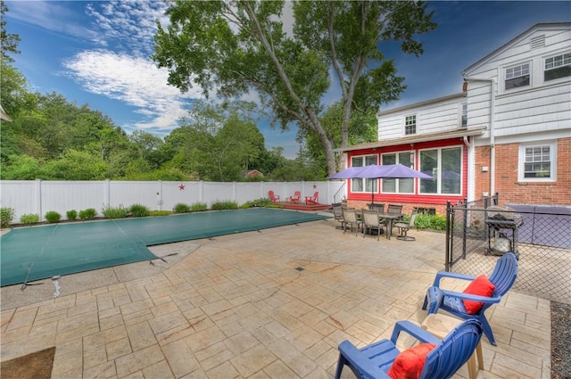 426 Buxton St, North Smithfield, RI 02896 - view of swimming pool with a patio area, a fenced backyard, and outdoor dining space