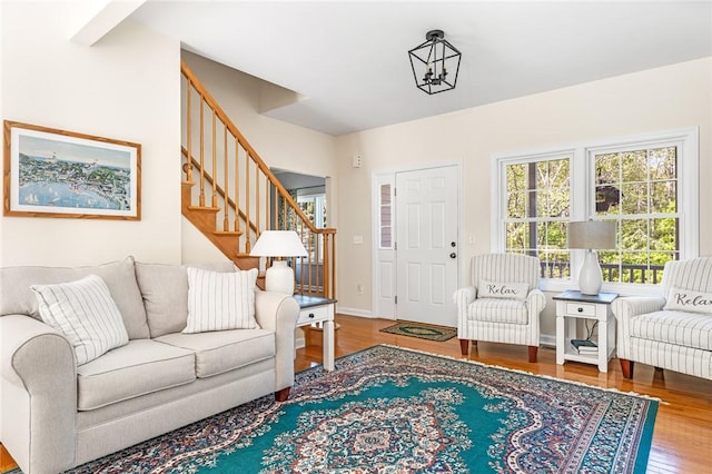3 Piezzo Dr, Westerly, RI 02891 - living area with wood finished floors and stairway