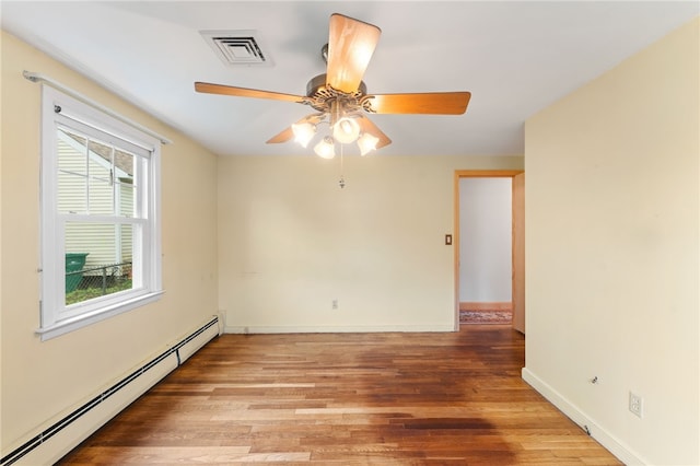 15 Rutland St, Warwick, RI 02888 - spare room featuring a baseboard heating unit, wood finished floors, and ceiling fan