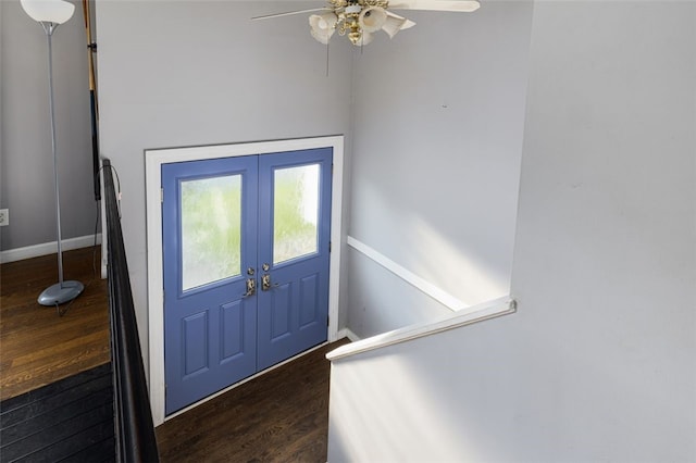 94 Waterman Ave, Warwick, RI 02889 - foyer featuring dark wood-type flooring, a ceiling fan, and french doors