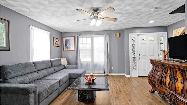 26 Grafton St Unit 3, Providence, RI 02904 - living room featuring ceiling fan, light wood-style floors, and recessed lighting