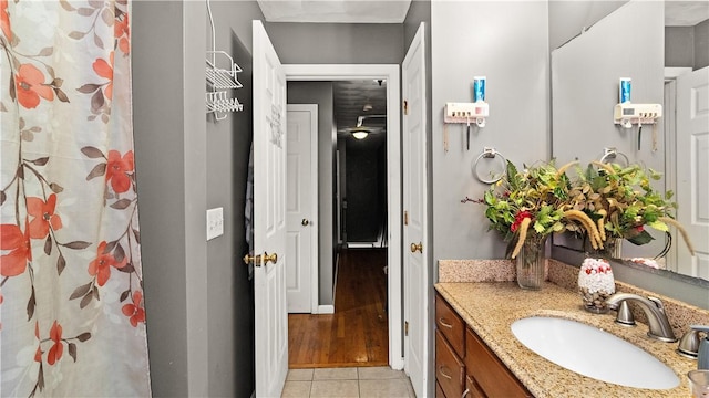 26 Grafton St Unit 3, Providence, RI 02904 - full bathroom with tile patterned floors, vanity, and a shower with shower curtain
