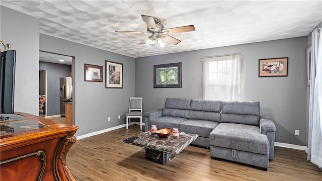 26 Grafton St Unit 3, Providence, RI 02904 - living room featuring a ceiling fan and wood finished floors