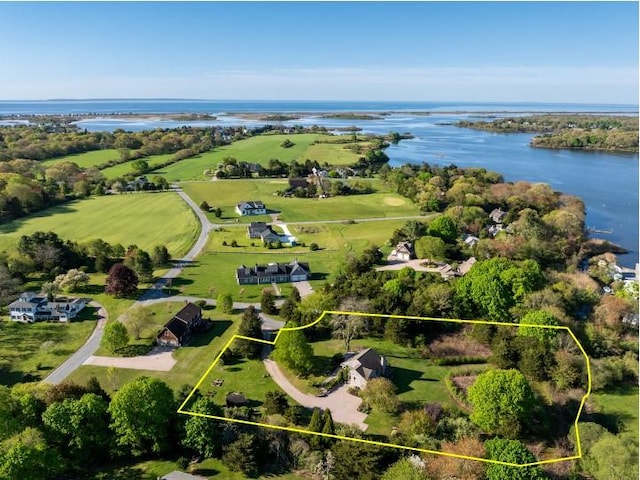11 Mill Brook Ct, Charlestown, RI 02813 - aerial view of property's location featuring a large body of water and property boundaries highlighted