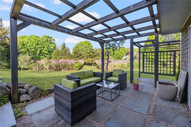 11 Mill Brook Ct, Charlestown, RI 02813 - view of patio / terrace with a pergola and outdoor lounge area