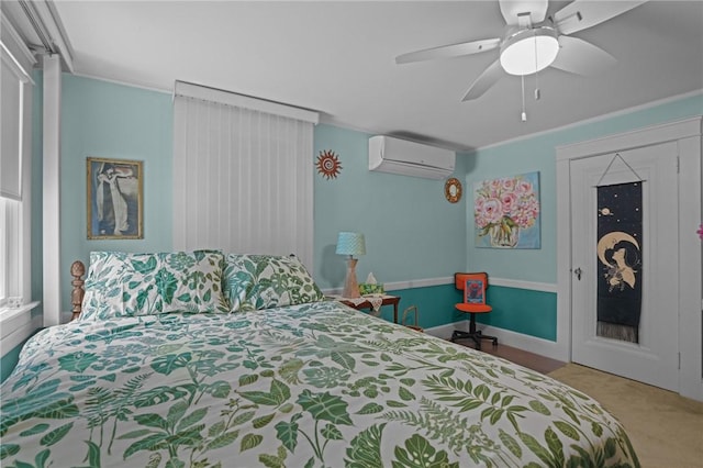 112 County Rd, Barrington, RI 02806 - bedroom with a wall mounted air conditioner, carpet flooring, and ceiling fan