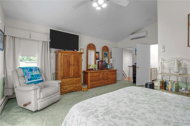 112 County Rd, Barrington, RI 02806 - carpeted bedroom featuring a wall mounted AC, vaulted ceiling, and a ceiling fan