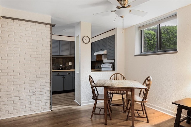 401 Bellevue Ave Unit 100, Newport, RI 02840 - dining space featuring a ceiling fan, wood finished floors, and a textured wall