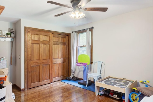 536 Douglas Hook Rd, Glocester, RI 02814 - playroom with wood finished floors and ceiling fan