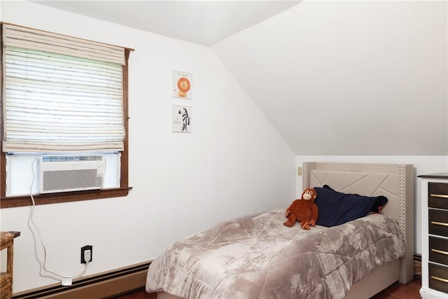536 Douglas Hook Rd, Glocester, RI 02814 - bedroom with a baseboard radiator, lofted ceiling, and cooling unit