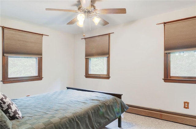 536 Douglas Hook Rd, Glocester, RI 02814 - bedroom with baseboard heating, carpet, and a ceiling fan