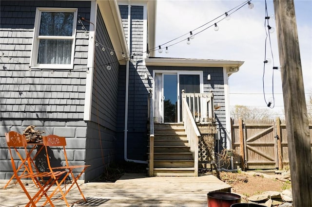 21 Carpenter Ave, Barrington, RI 02806 - property entrance featuring a wooden deck and a gate