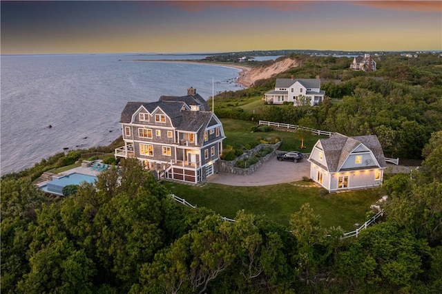 1210 Graces Cove Rd, Block Island, RI 02807 - aerial view at dusk of a water view and a wooded view