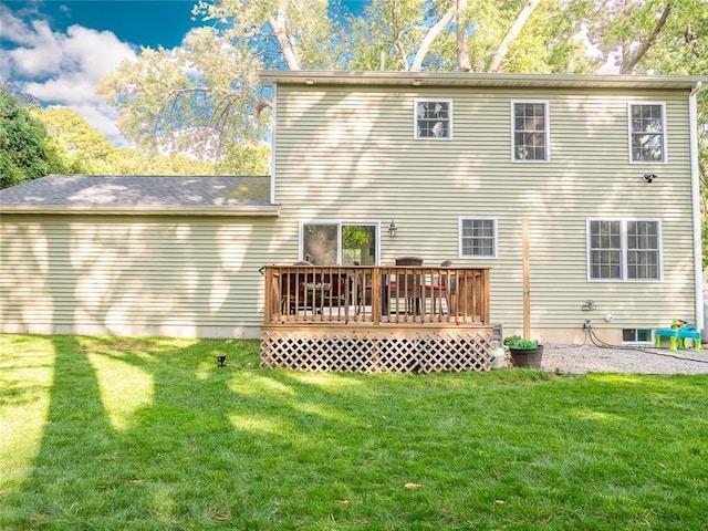 19 Revere Ave, West Warwick, RI 02893 - rear view of property featuring a wooden deck and a lawn