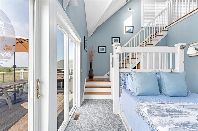 37 Teal Rd, South Kingstown, RI 02879 - bedroom with multiple windows, vaulted ceiling, and access to outside