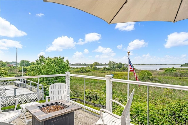 37 Teal Rd, South Kingstown, RI 02879 - balcony featuring a fire pit and a water view