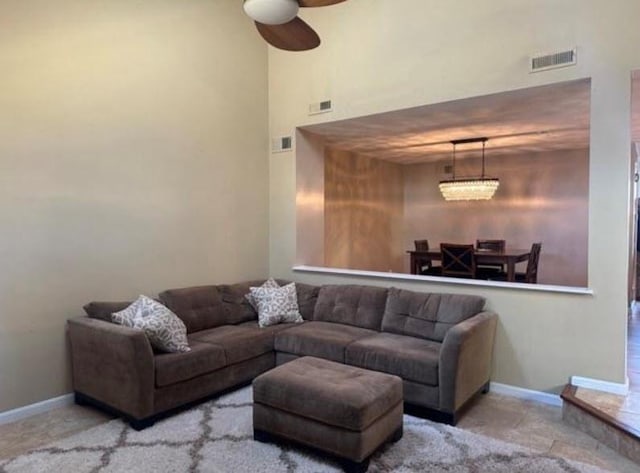 88 Nipmuc Trl Unit C, North Providence, RI 02904 - living room with a ceiling fan and a towering ceiling