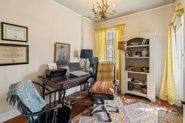 15 N Main St, Freetown, MA 02702 - home office featuring wood finished floors, a chandelier, and crown molding