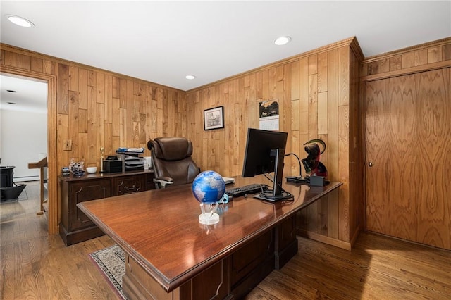788 Namquid Dr, Warwick, RI 02888 - office space with wood finished floors, wood walls, baseboard heating, and recessed lighting