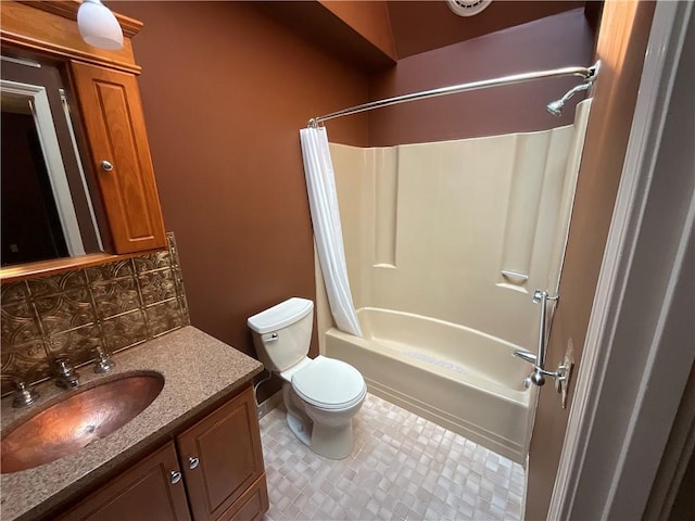 511 Child St Unit 101, Warren, RI 02885 - bathroom with shower / bath combination with curtain, decorative backsplash, and vanity