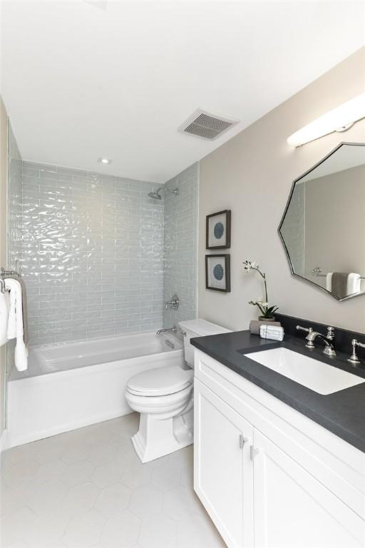 35 Coggeshall Ave, Newport, RI 02840 - full bath featuring vanity, bathing tub / shower combination, and tile patterned floors