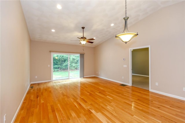 1285 Hartford Ave Unit 25, Johnston, RI 02919 - spare room with light wood-type flooring, a ceiling fan, recessed lighting, and lofted ceiling