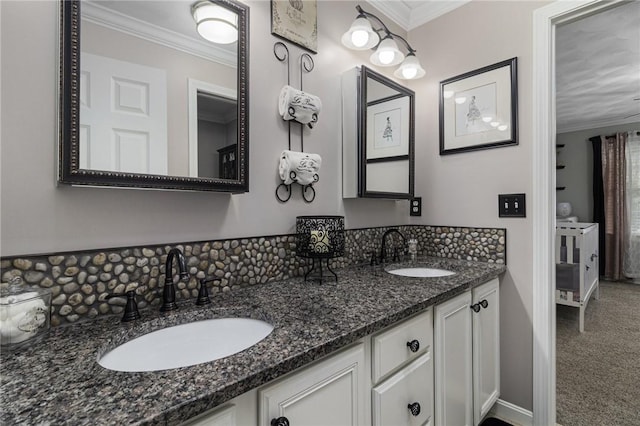 88 Red Brook Ln Unit 88, West Warwick, RI 02893 - full bath with tasteful backsplash, double vanity, and ornamental molding