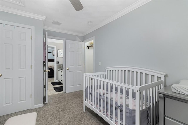 88 Red Brook Ln Unit 88, West Warwick, RI 02893 - carpeted bedroom with a nursery area, crown molding, and ceiling fan