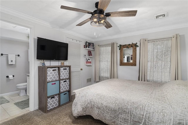 88 Red Brook Ln Unit 88, West Warwick, RI 02893 - bedroom with ornamental molding, ceiling fan, and connected bathroom
