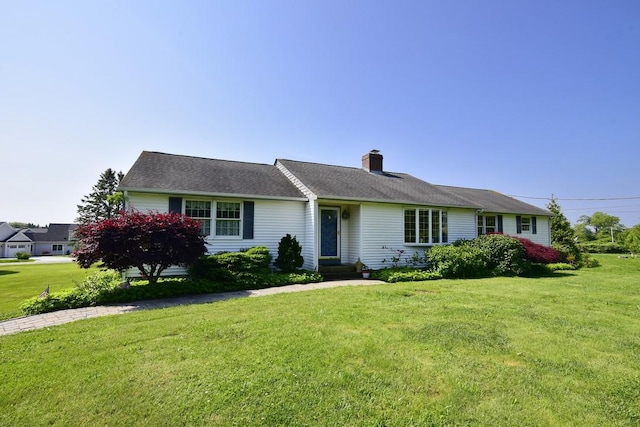 1 Butts Rock Rd, Little Compton, RI 02837 - ranch-style home featuring a chimney and a front lawn